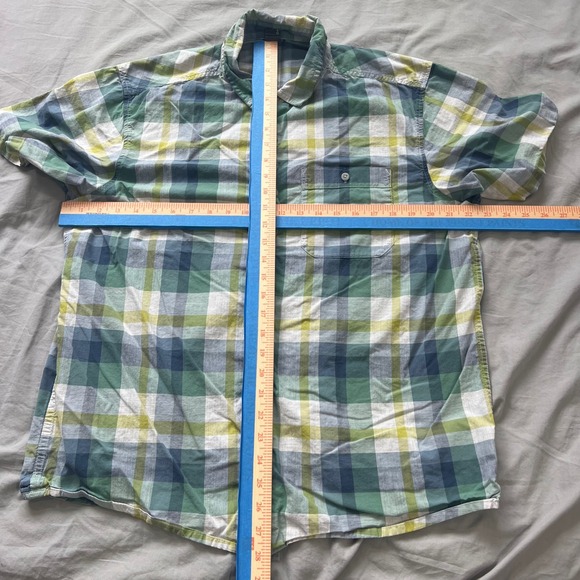 MOUNTAIN HARDWEAR Short Sleeve Button Up Shirt Mens Size Large Green Blue Yellow - Picture 6 of 13